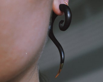 Black Wood Fake Gauge Earrings – Faux Stretcher Jewelry