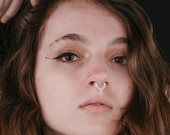 Sterling Silver Fake Septum Piercing, Indian Faux Septum Ring, Faux Tribal Nose Ring, Fake Tragus Piercing (SPF2) Non Piercing Nose Jewelry