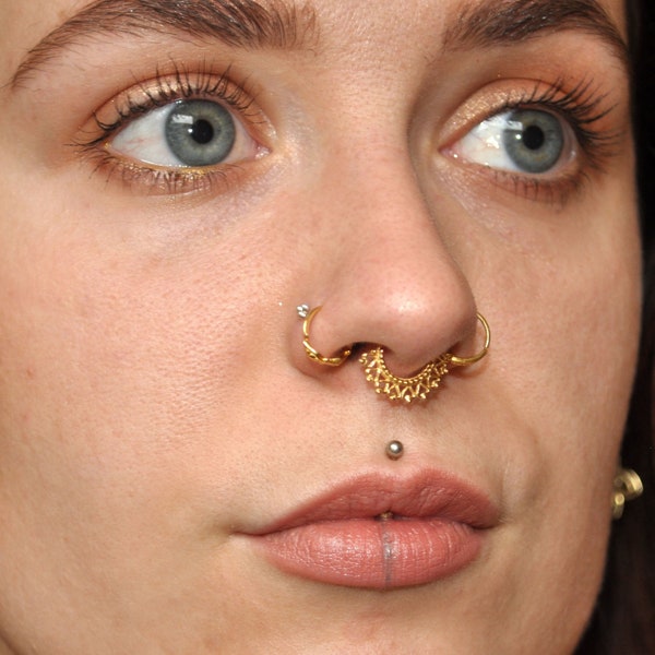 Gold Nostril Ring, Nostril Jewelry, Nose Piercing, Indian Nose Ring, Tribal Nose Ring, Ornate Noes Ring, Unique Nose Ring, Boho Nose Hoop
