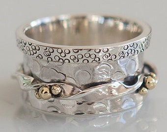 Dha Spinner Ring - Meditation Ring - Anti Stress Ring - Three Metal Rings - Multi Metal Ring - Mixed Metal Ring - Unisex Ring - Yoga Ring