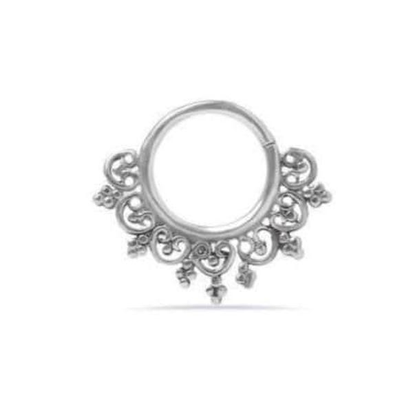 Lotus Sterling Silver Septum Ring, Tribal Piercing Jewelry (16g/18g)