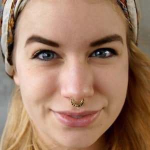 Fake Tribal Snug Septum Ring, Brass Faux Septum Jewelry, Indian Septum Clip On, Faux Septum Cuff, Fake Nose Piercing, Fake Helix Hoop SF27B
