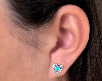 Silver Studs - Turquoise Studs - Tiny Studs - Small Studs - Tribal Studs - Indian Studs - Ethnic Studs - Tiny Earrings - Small Earrings