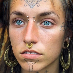 Anneau de septum tribal en or massif 18 carats, anneau de nez indien, piercing du septum en or véritable 14/16/18 g, bijoux de septum ethniques, cerceau de cartilage en or