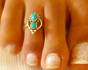 Brass Toe Ring - Adjusable Toe Ring - Gemstone Toe Ring - Turquoise Toe Ring - Foot Accessories - Foot Ring - Band Toe - Foot Jewelry (T39B)