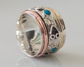 Danu Spinner Ring - Meditation Ring - Anti Stress Ring - Three Metal Rings - Multi Metal Ring - Mixed Metal Ring - Unisex Ring - Yoga Ring
