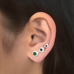 Silver Ear Climber - Silver Ear Crawler - Ear Climber Earrings - Long Ear Climber - Gemstone Ear Climber - Gemstone Earrings - Piercing EC42