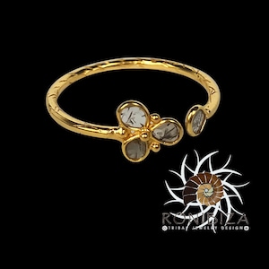 Verstellbarer Vergoldeter Ring für Frauen, Einzigartiger Polki Diamant Ring, Polki Diamant Schmuck, Vergoldeter Boho Ring
