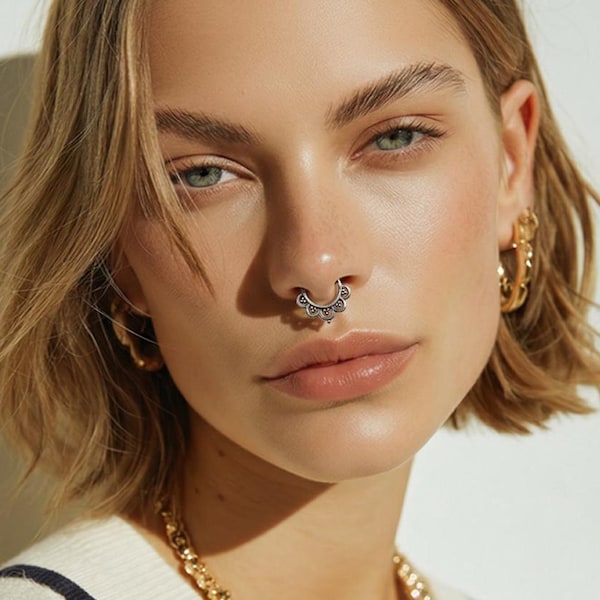 Tribal Lotus Septum Ring - Nasenring, Piercing Schmuck aus Silber