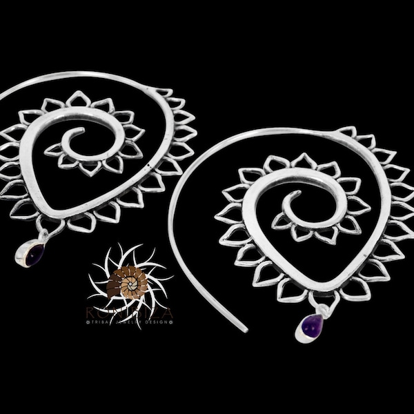 Silver Earrings - Silver Spiral Earrings - Gypsy Earrings - Tribal Earrings - Ethnic Earrings - Indian Earrings - Statement Earrings (ES52)