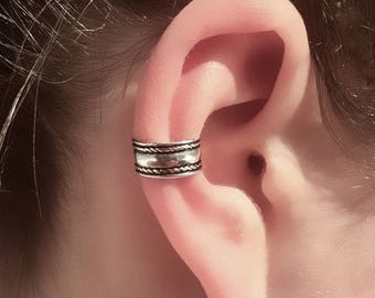 Pendiente de oreja sin perforar de plata esterlina – Pendiente tribal
