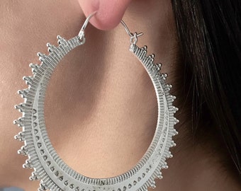 Silver Earrings - Silver Hoops - Gypsy Earrings - Tribal Earrings - Ethnic Earrings - Indian Earrings - Ttibal Hoops - Indian Hoops