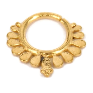 Anillo de oro para tabique nasal, piercing tribal de 18/16 g, joyería india para tabique nasal, joyería hippie para nariz, anillo para trago, aro para cartílago (G27)