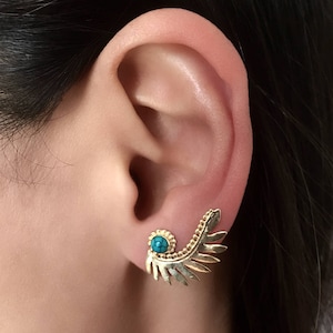 Gold plated Ear Climber, Ear Crawler, Ear Climber Earrings, Long Ear Climber, Bohemian Earring, Ear Crawler Earrings, Gemstone Ear Climber