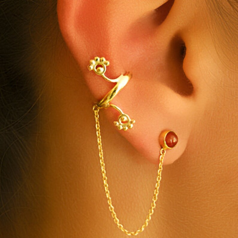 Gold Ear Cuff Ear Climber Climber Earrings Gemstone Etsy