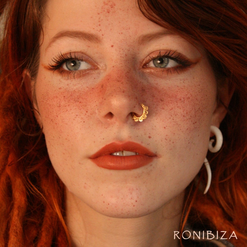 Gold Nose Ring - Gold Nose Hoop - Indian Nose Ring - Tribal Nose Ring - Nose Jewelry - Nose Piercing - Nostril Ring - Nostril Jewelry NL13GP 