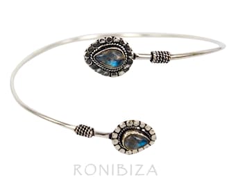 Sterling Silber Mondstein Manschette Armband, ethnischen Boho Schmuck