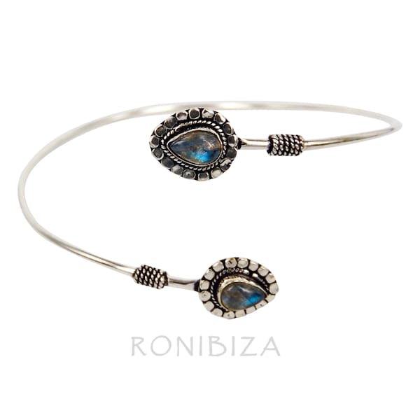 Silver Cuff Bracelet with Moonstone, Gemstone Bracelet, Ethnic Arm Cuff, Arm Bracelet, Bohemian Bracelet, Indian Bracelet, Native Jewelry