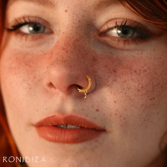 14K Solid Gold CZ Heart Nose Stud - 22G | Banter