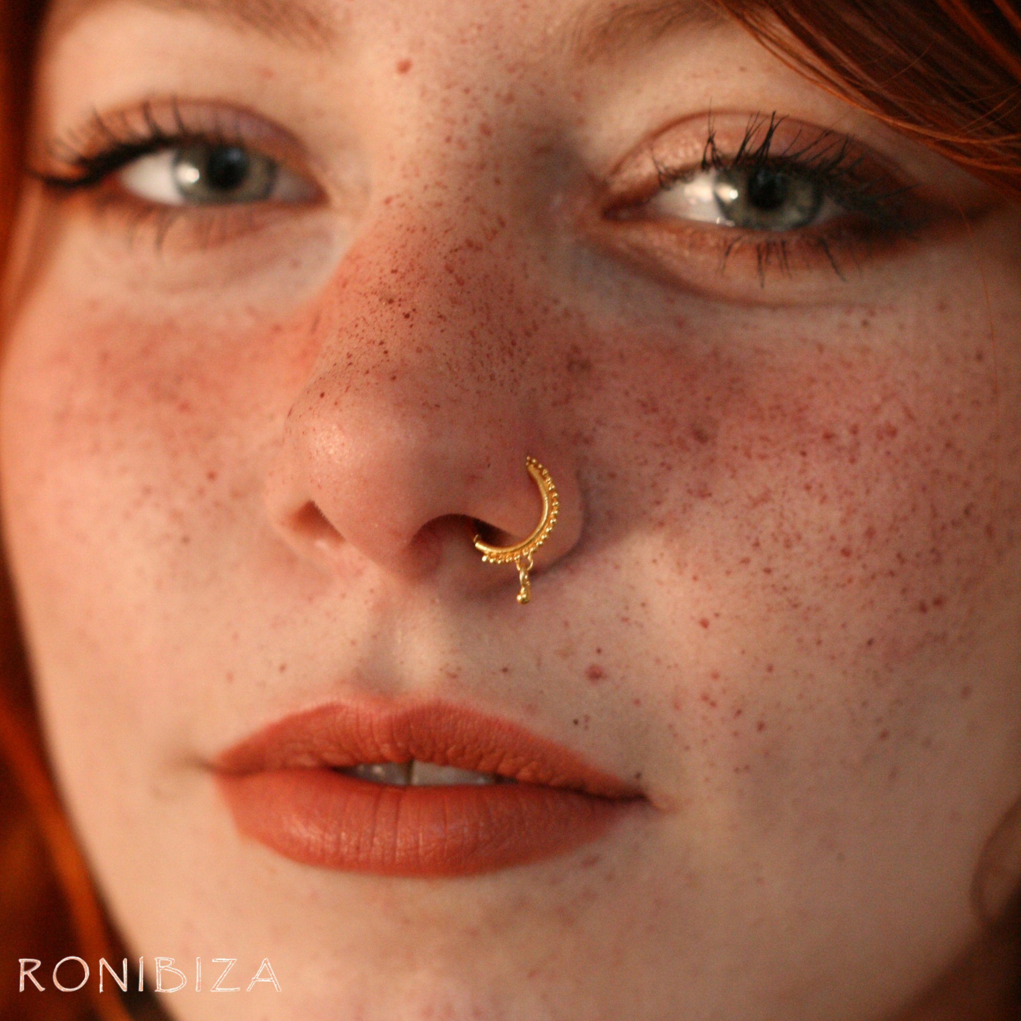 14K Solid Gold Nose Hoop | 20g 22g 24g Real Gold Nose Hoop | IB Jewelry