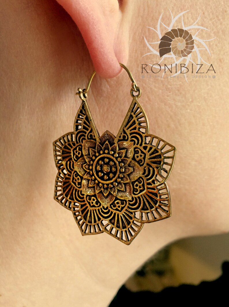 Brass Earrings Brass Hoops Tribal Earrings Indian Etsy