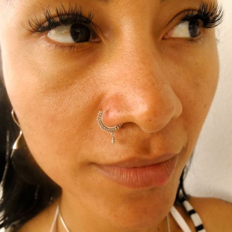 Silver Nose Ring - Silver Nose Hoop - Indian Nose Ring - Tribal Nose Ring - Nose Jewelry - Nose Piercing - Tiny Nose Ring - Nostril (NL9S) 