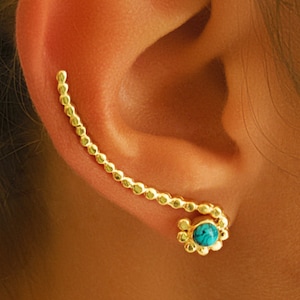 Kraakbeensieraden, gouden oormanchet, oorklimmer, klimmeroorbellen, edelsteenoorbellen, turquoise oormanchet, oormanchetsieraden, tribaloorbel