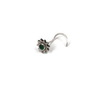 Green Onyx Gold Nose Stud, Tribal Nostril Jewelry, 20G image 7