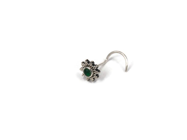 Green Onyx Gold Nose Stud, Tribal Nostril Jewelry, 20G image 7