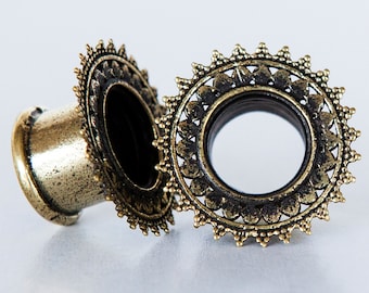 Harsha Brass Plug – Tribal Ear Tunnel, Gauge Jewelry, BT3