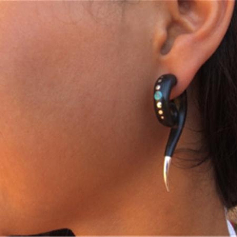 Fake Gauge Earrings Wooden Black Ear Gauges Fake Ear Etsy