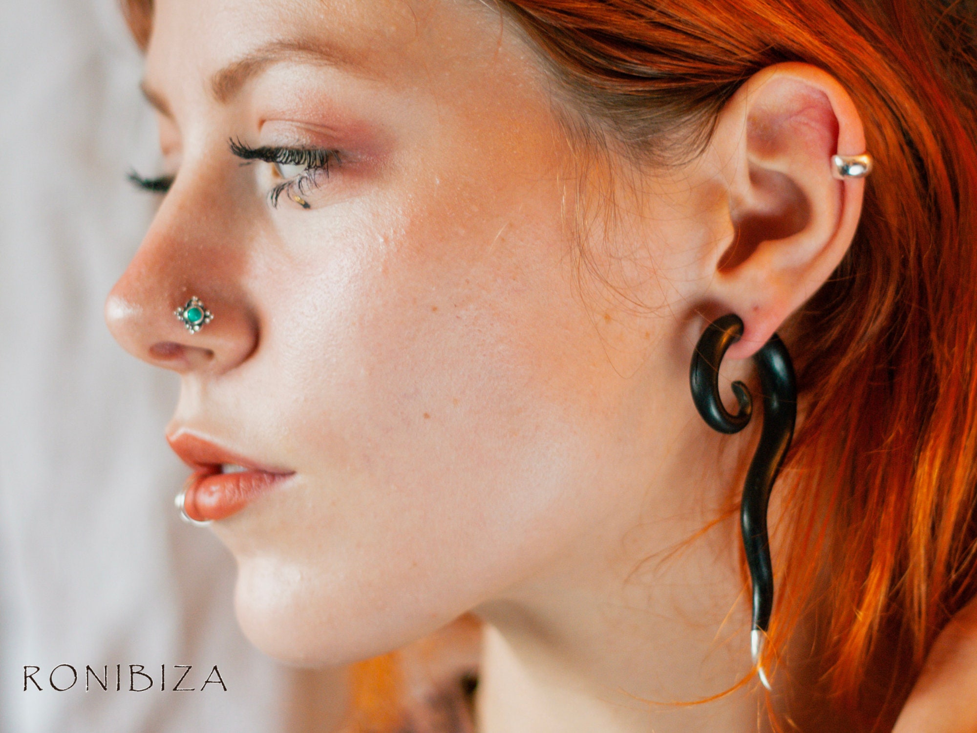 TT Clear Epoxy Green Stripe Surgical Steel Fake Ear Plug Earrings