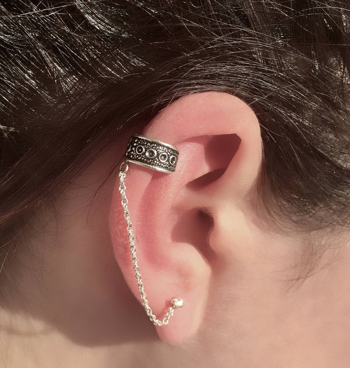 Silver Ear Cuff Chain Ear Cuff Ear Cuff With Chain Etsy