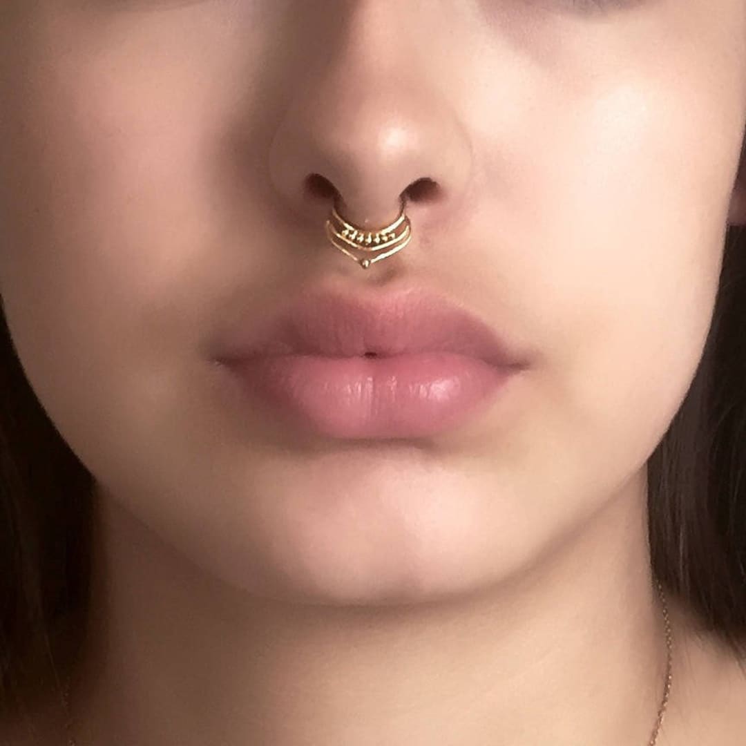 18G Floral Round Indian Septum Nose Jewelry Ornate Beaded Spiked Capture  Rings | eBay