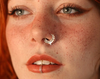 Tribal Nose Ring, Indian Nose Ring, Sterling Silver Nose Ring Piercing, Nose Hoop, Nostril Jewelry, 16G/18G Nose Ring, Unique Nose Ring, S27