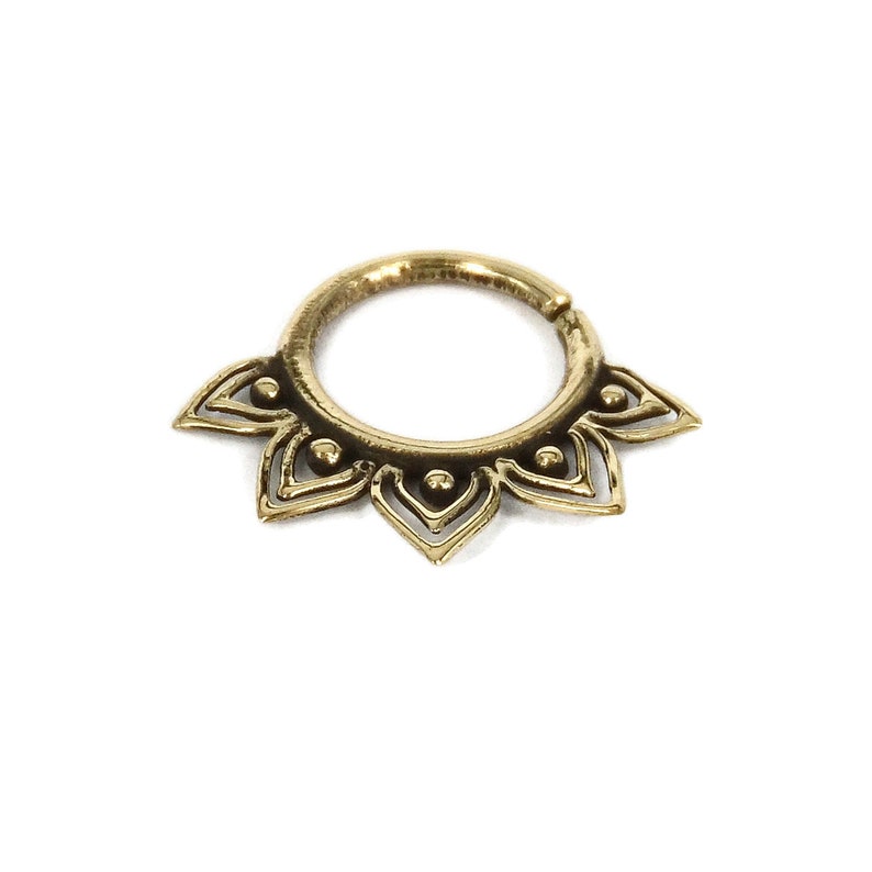 Tribal Flower Septum Ring, 16 Gauge Septum Piercing Ring, Septum Nose Piercing, Gold Septum Ring, Unique Tribal Septum Ring image 2