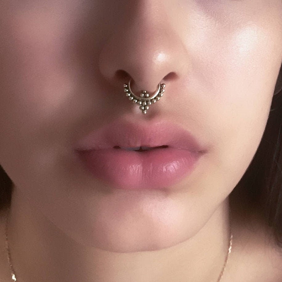 Antique Brass Nose Ring Balls Septum Ring Indian Nose Ring Etsy