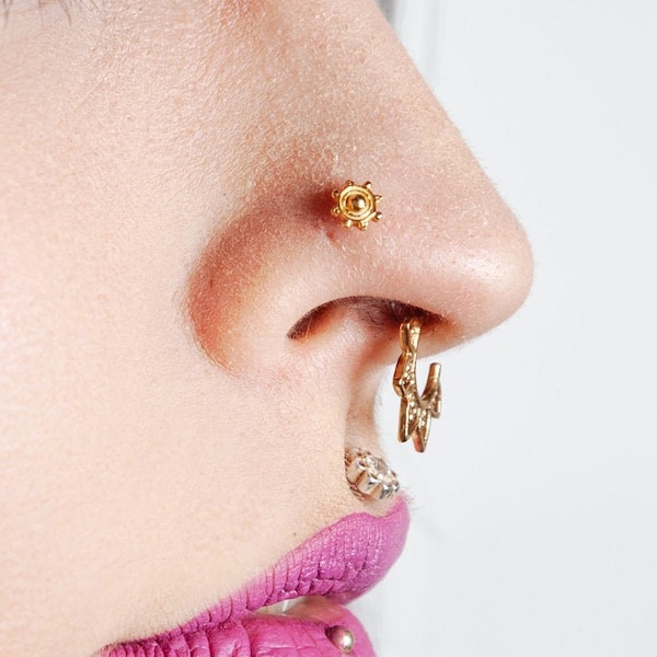 Flower Nose Stud, Indian Nose Piercing, Gold Plating Nose Jewelry, Tribal Nose Stud, Nostril Piercing, Tiny Nose Stud, Nostril Jewelry