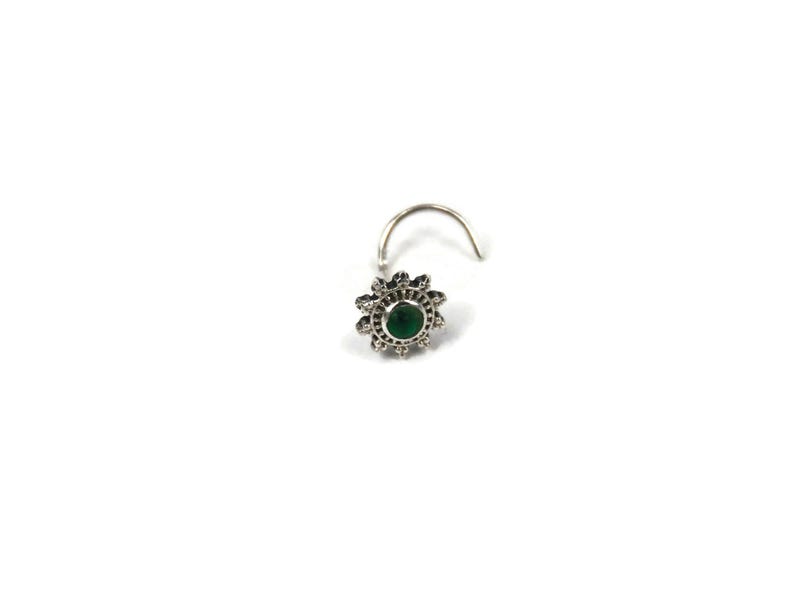 Green Onyx Gold Nose Stud, Tribal Nostril Jewelry, 20G image 8