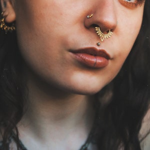 Azad Gold Septum Ring Septum Jewelry Septum Piercing 18G Septum Ring 16G Septum Ring Tribal Septum Ring Indian Septum Ring G14 image 2