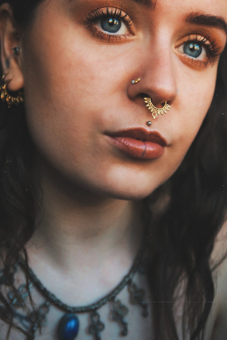 Azad Gold Septum Ring Septum Jewelry Septum Piercing 18G Septum Ring 16G Septum Ring Tribal Septum Ring Indian Septum Ring G14 image 2