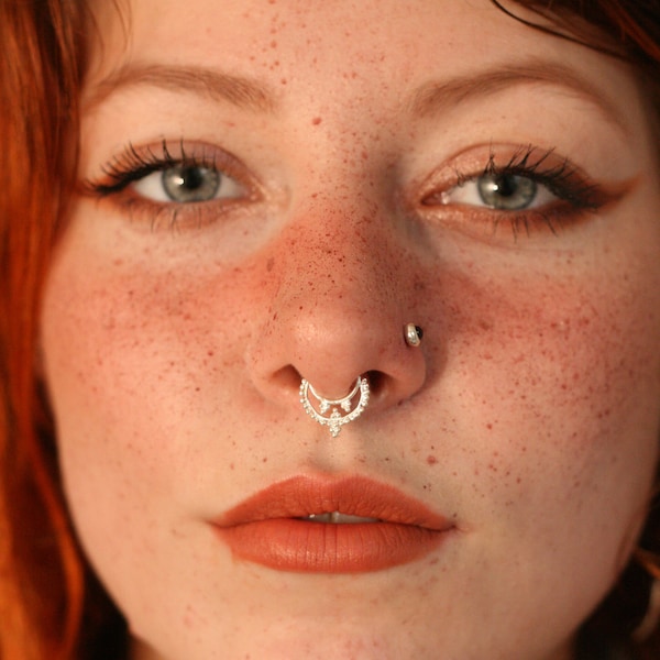 Fake Septum Nose Ring, Clip Nose Ring, Fake Nose Piercing, Faux Septum Jewelry, Tribal Jewelry, Faux Piercing, Ethnic Silver Nose Ring