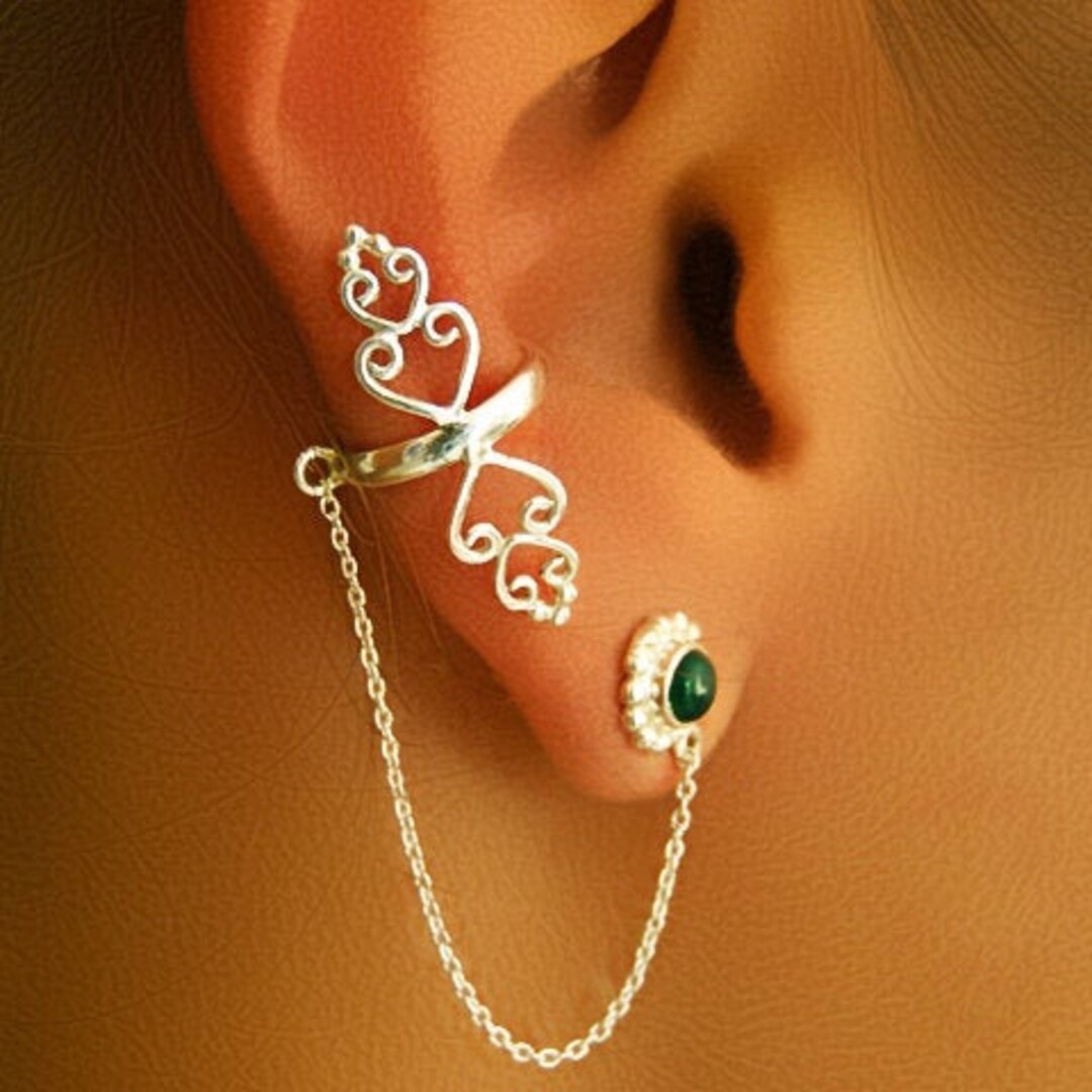 Silver Ear Cuff Chain Ear Cuff Ear Cuff With Chain Etsy