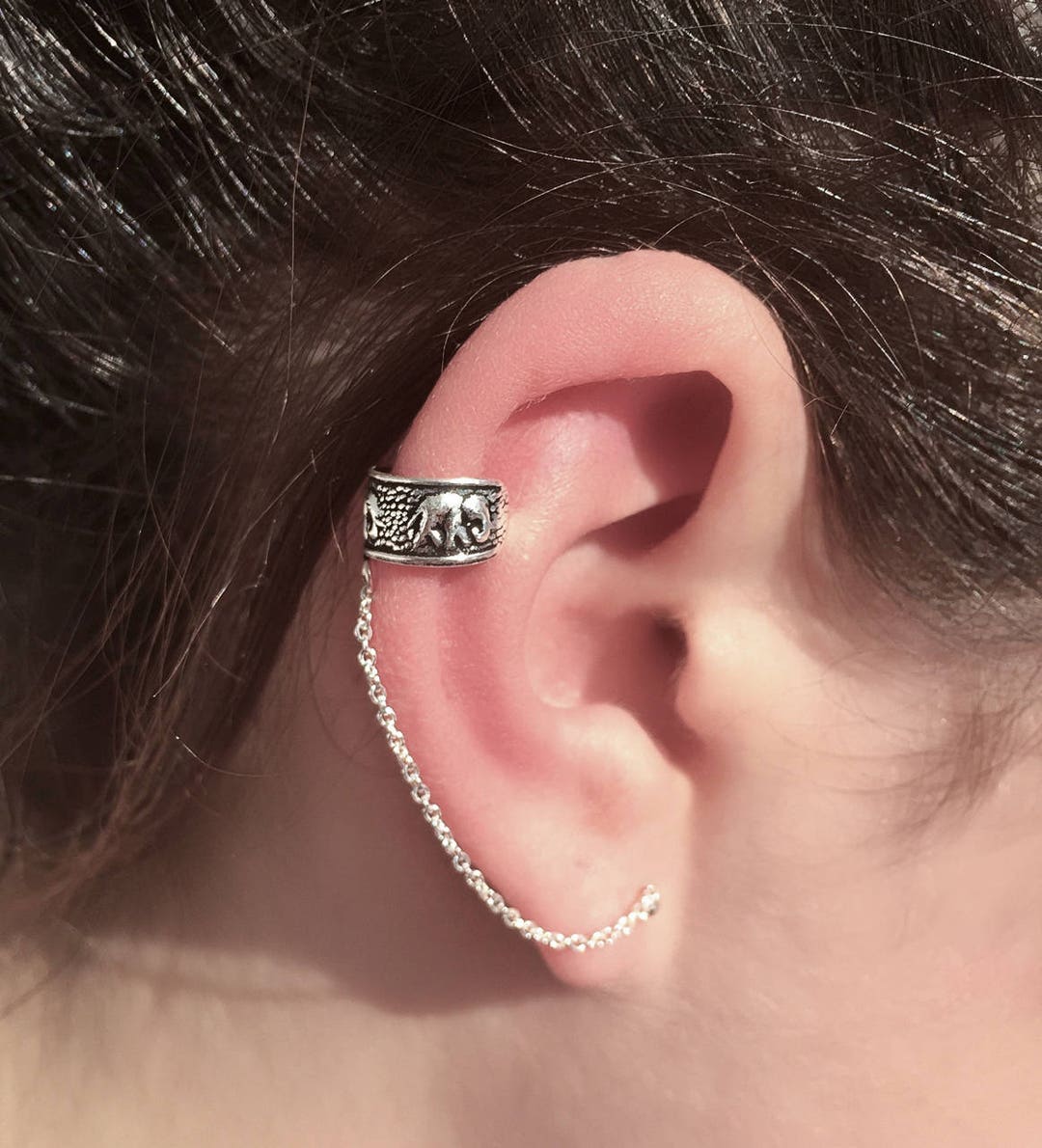 Silver Ear Cuff Chain Ear Cuff Ear Cuff With Chain Etsy