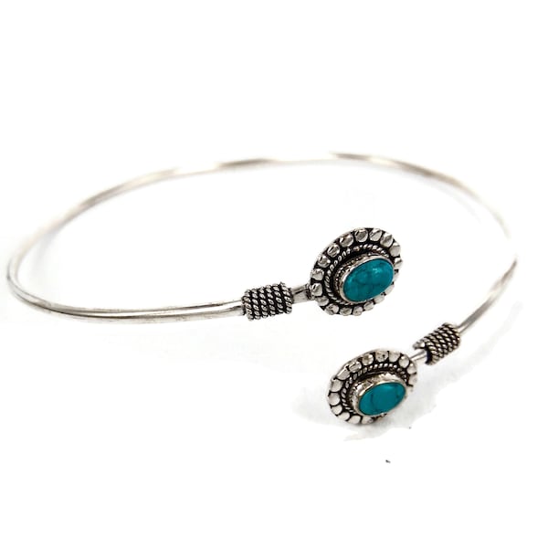 Turquoise Silver Armband, Turquoise Gemstone Bracelet, Upper Arm Cuff Bracelet, Indian Bracelet, Silver Ethnic Bracelet, Turquoise Jewelry