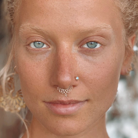 Solid Gold Septum Ring - White Gold / Rose Gold Nose Ring