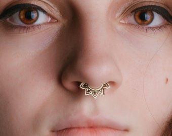 Tribal Flower Septum Ring, 16 Gauge Nose Piercing