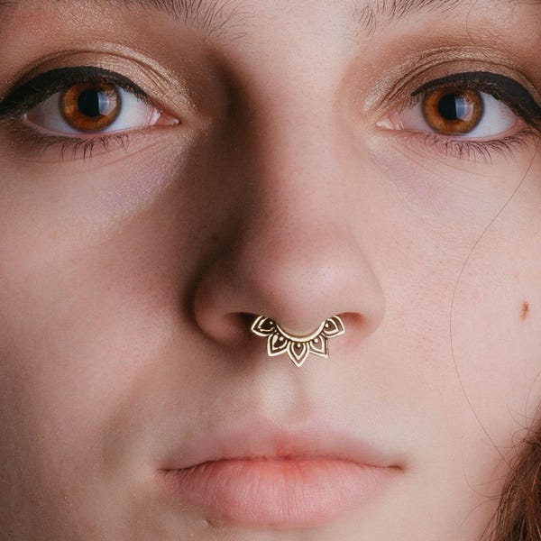 Tribal Flower Septum Ring, 16 Gauge Nose Piercing