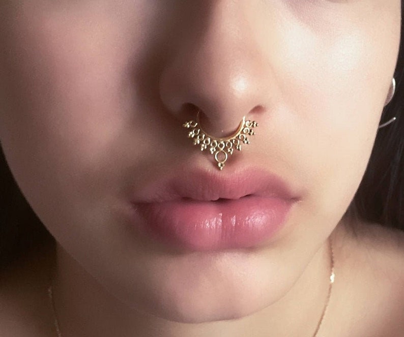 Azad Gold Septum Ring Septum Jewelry Septum Piercing 18G Septum Ring 16G Septum Ring Tribal Septum Ring Indian Septum Ring G14 image 3