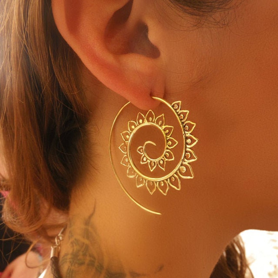 Brass Earrings Brass Spiral Earrings Gypsy Earrings Etsy